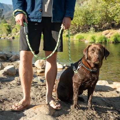 Huron Rope Dog Leash, Man Holding Labrador Retriever Dog with Rope Dog Leash and Rope Dog Collar on River